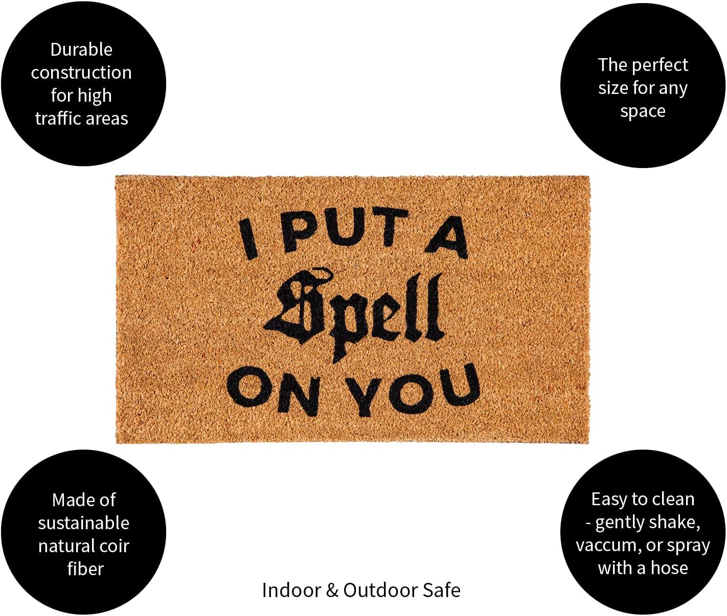 Evergreen 16 x 28 Halloween Greeting Coir Mat, I Put A Spell On You for Indoor and Outdoor Décor