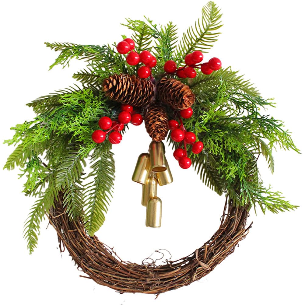 Weihnachtskranz Mit Glocken：34Cm KüNstlicher Deko Kranz TüRkranz Weihnachten Modern FüR HaustüR Und Wandfestliche Boho Kranz Mit Beeren Und Tannenzapfen Weihnachtsdekoration