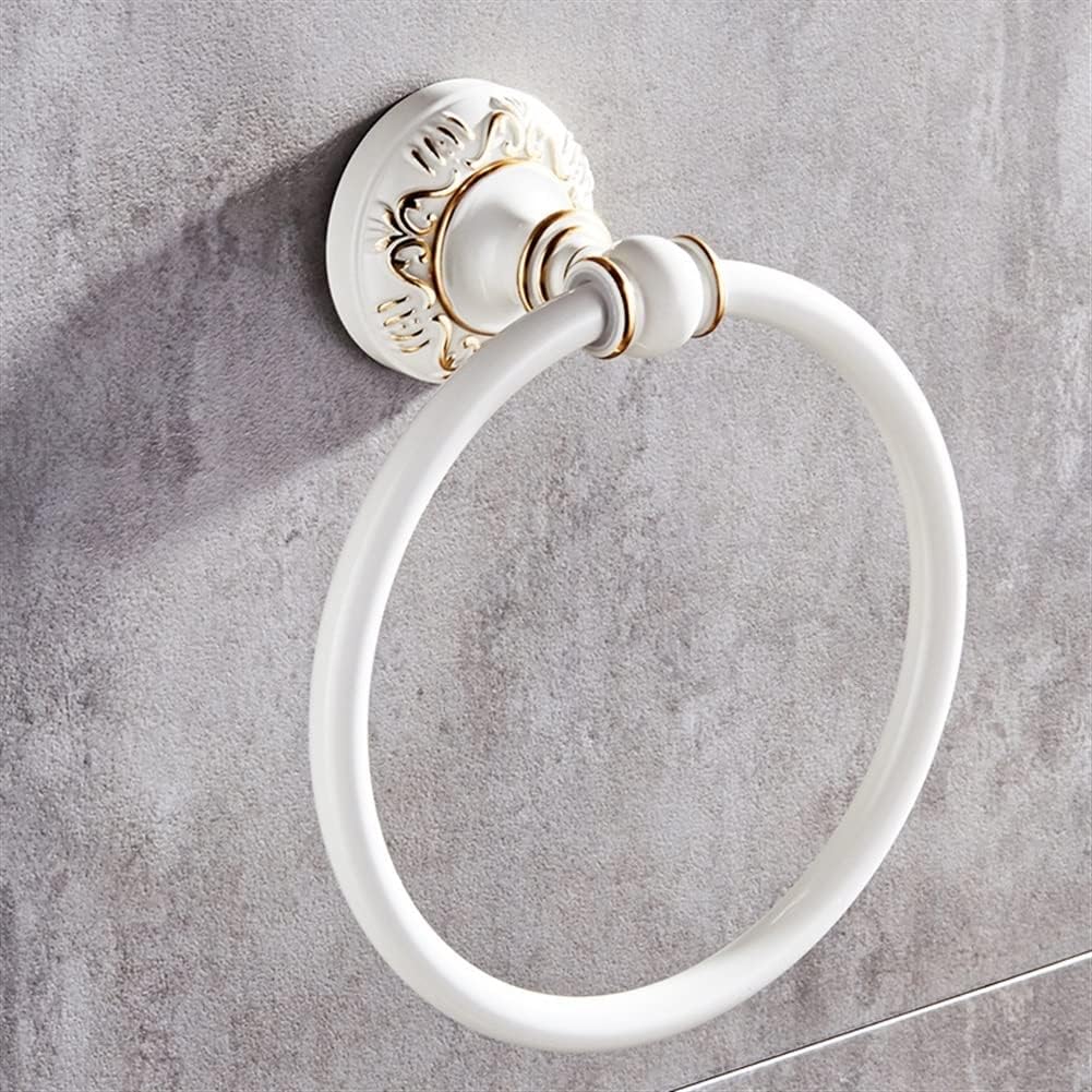 LSLYTQ 1PC Bathroom Black/White Towel Ring, Space Aluminum Towel Rack Ring Rack, Wall-Mounted Towel Shelf Holder, Bathroom Accessories