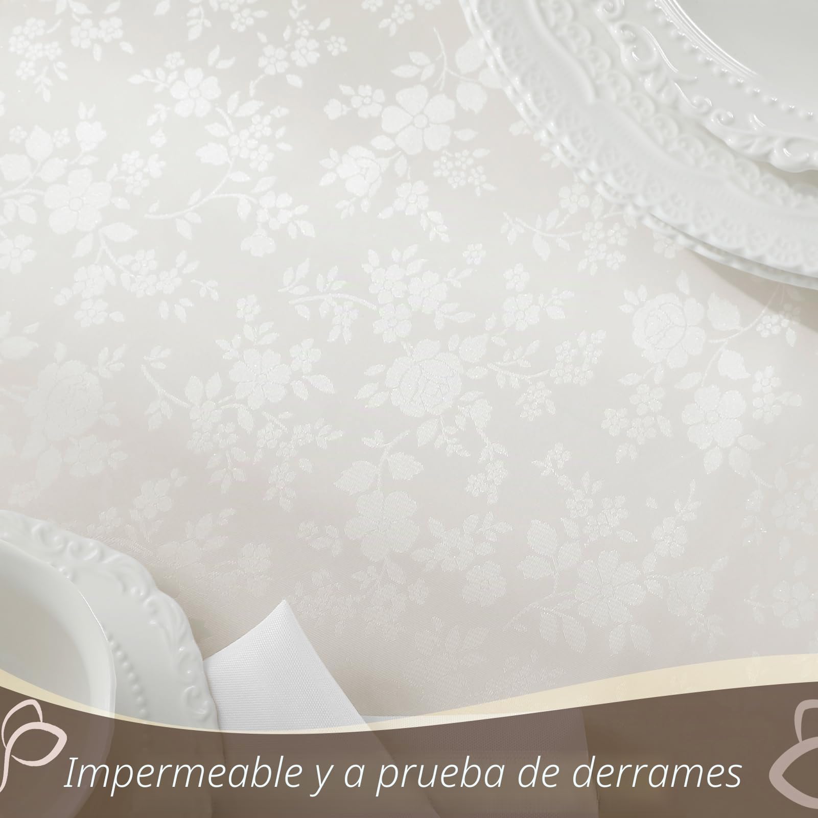 Romanstile mantel redondo grande de hule PVC blanco con flores, antimanchas, impermeable, resistente y fácil de limpiar, 160 cm, apto para mesa redonda grande de comedor, jardín, uso exterior y Pascua