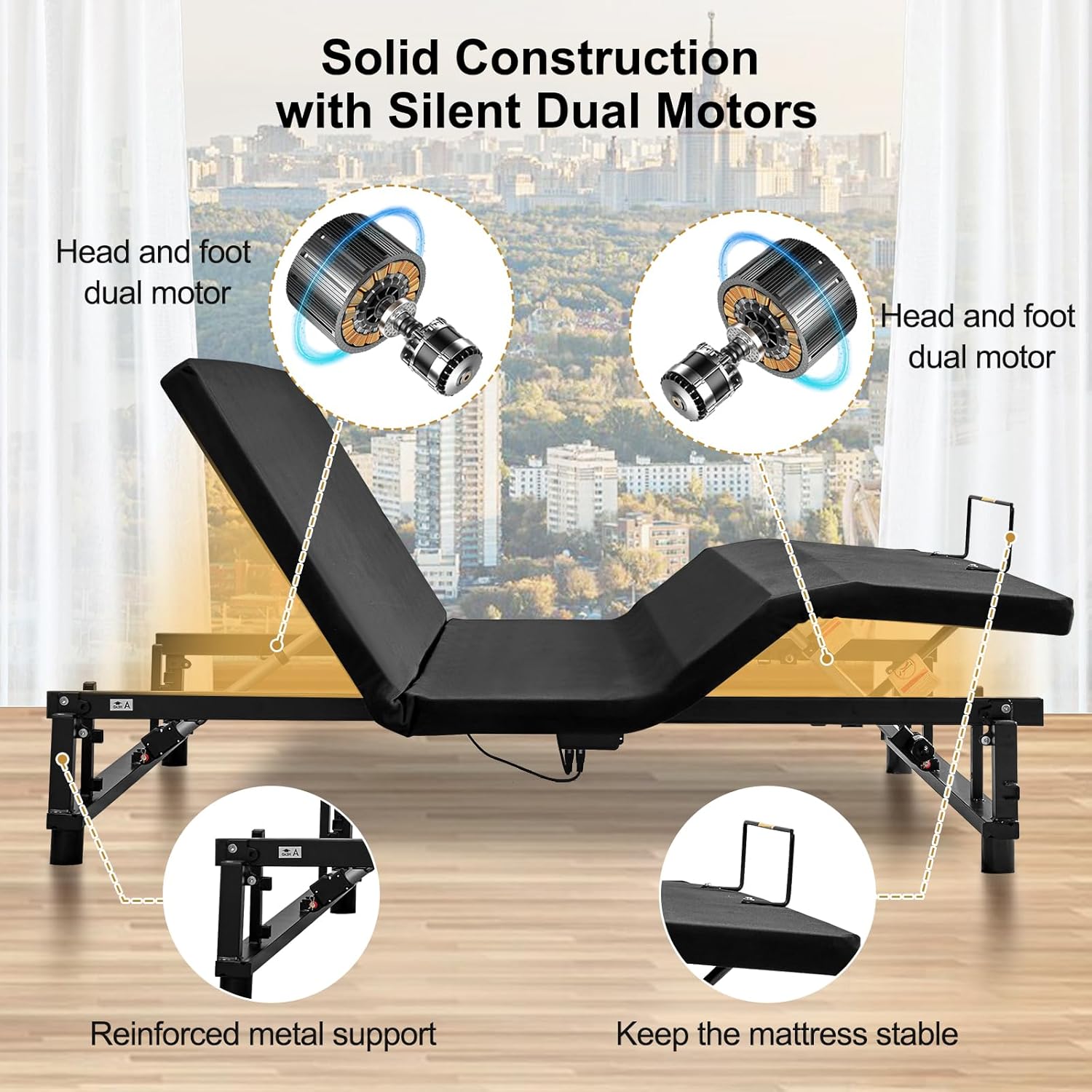 Anwick King Adjustable Bed Frame with Remote, Adjustable Bed Base with Head & Foot Incline, LED Light, USB Ports, Electric Bed Frame with Height-Adjustable Legs (King)