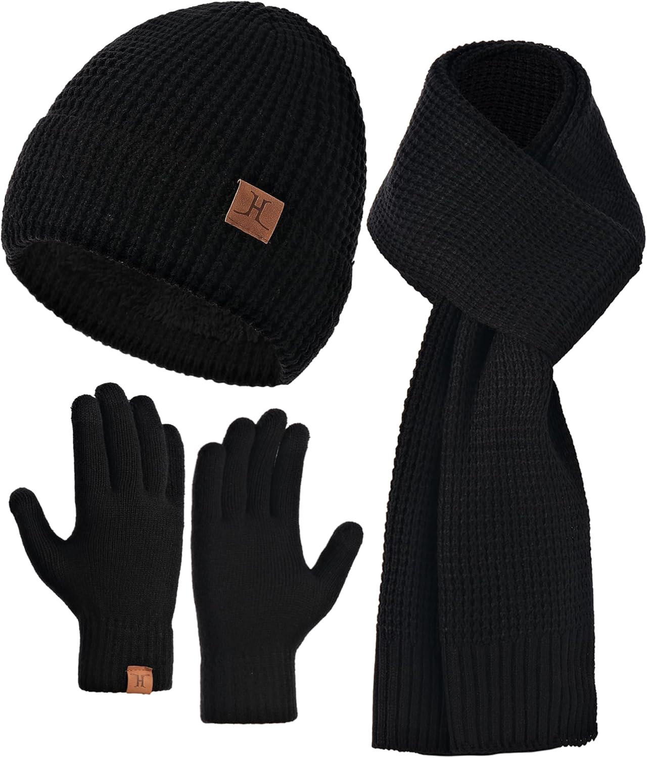Beanie Hats Scarf And Gloves Set For Women Men, Mens Beanie Winter Hat Scarves Warm Touch Screen Gloves For Cold Weather
