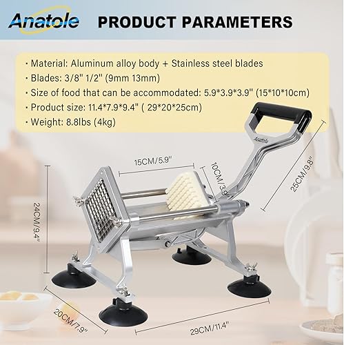 Miniatura 2 de Anatole Cortador comercial de papas fritas con cuchillas de acero inoxidable de 12 pulgadas, 38 pulgadas, cortador de papas profesional, picador