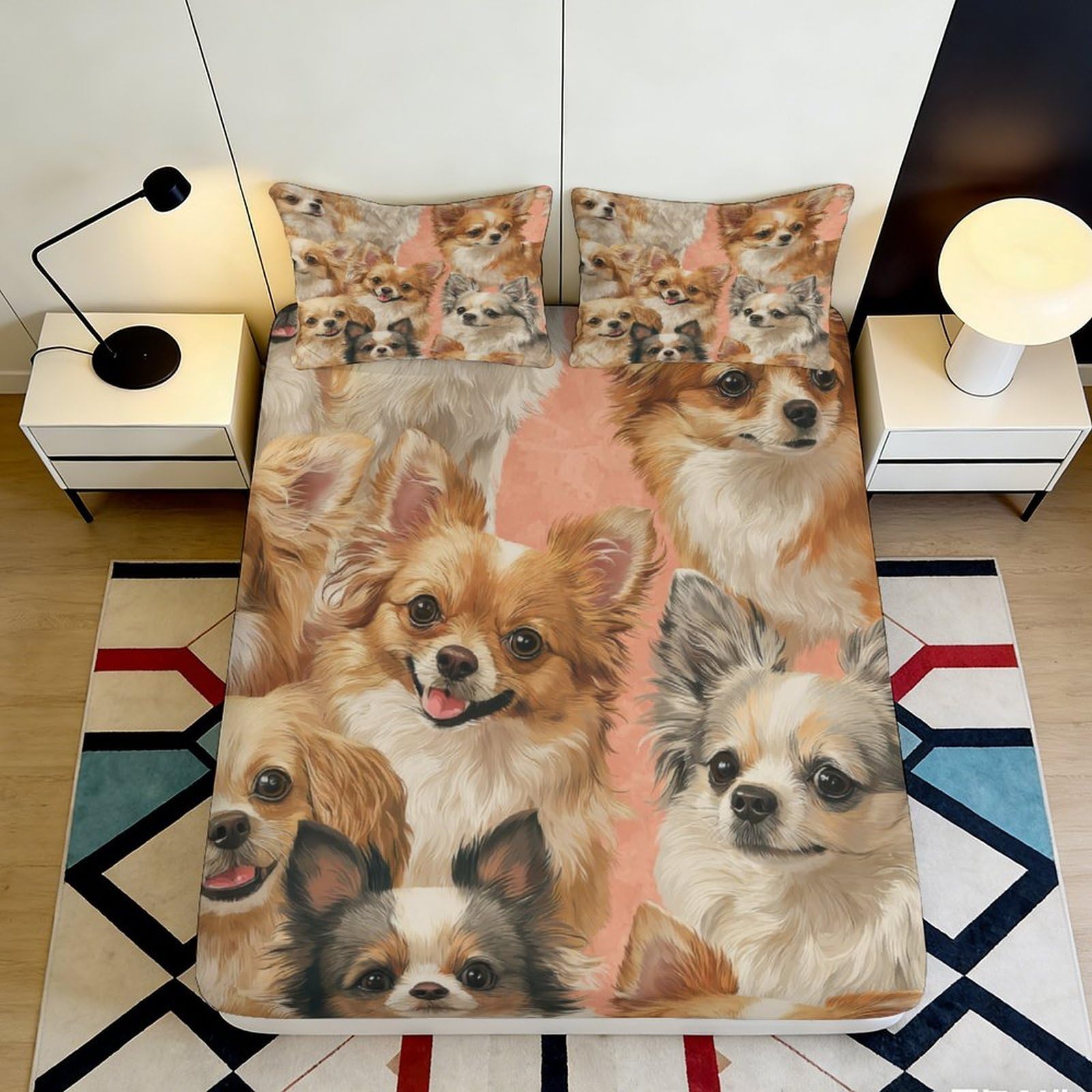 3D Printed Chihuahua Dog Fitted Sheet Microfiber Soft Bedroom Decor Puppy Bed Cover for Home Dorm Mattress Protection 90x200x25cm