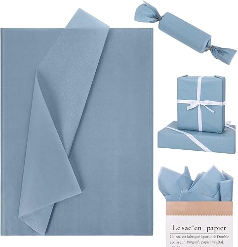 Whaline 100 hojas de papel de seda azul polvoriento, papel de regalo azul pastel, papel de seda de color liso a granel, papel de seda para
