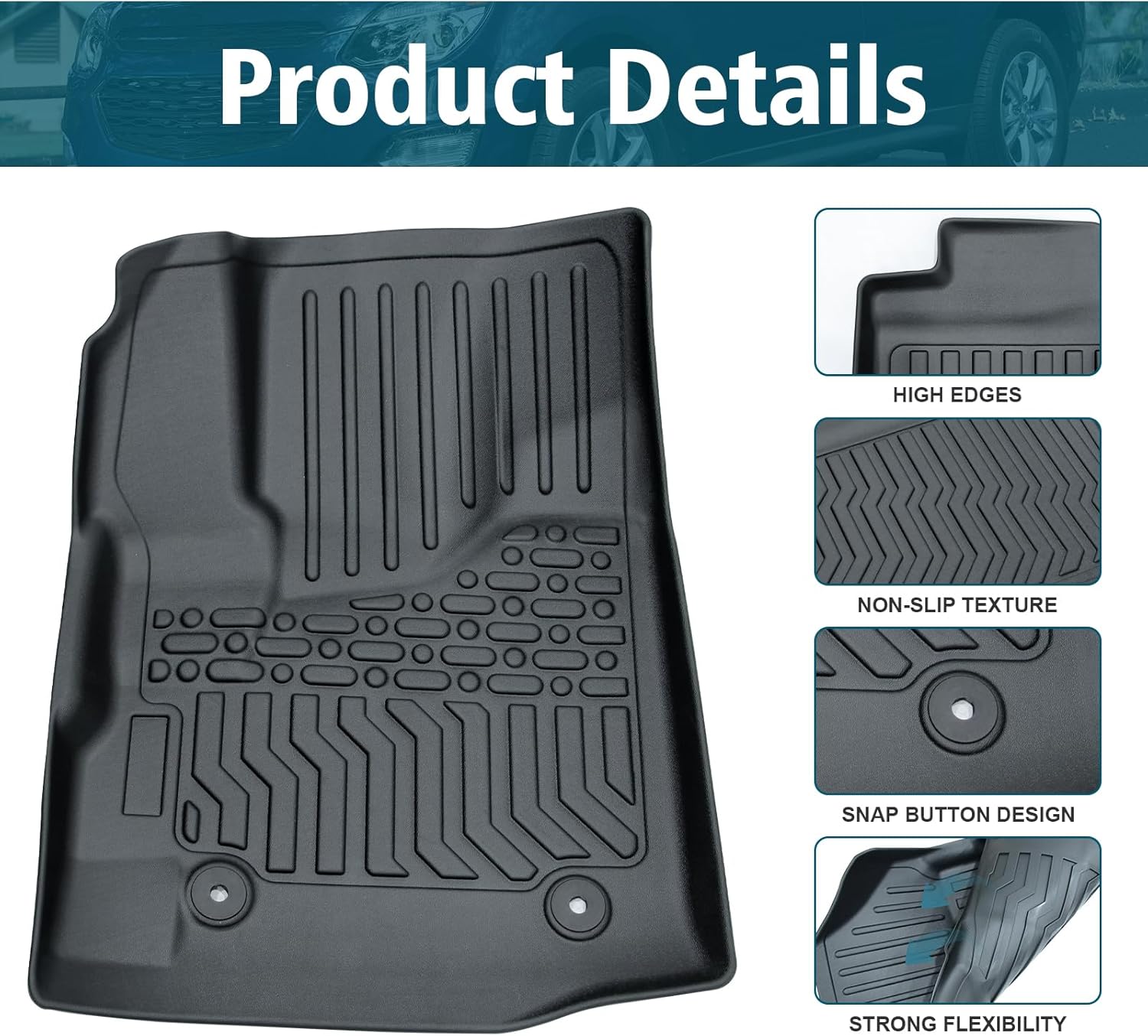 Car Floor Mats Compatible for 2012-2017 Equinox, 2012-2017 Terrain All-Weather 3D Floor Mats Anti-Skid Concave-Convex Cargo Liner Custom Fit Front Rear Carpet