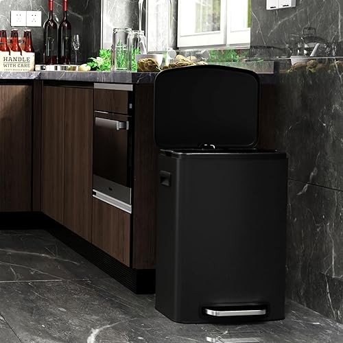 Miniatura 8 de Cubo de basura grande con pedal de 13 galones con tapa silenciosa de cierre suave, cuerpo grueso de acero inoxidable con 30 bolsas de basura para