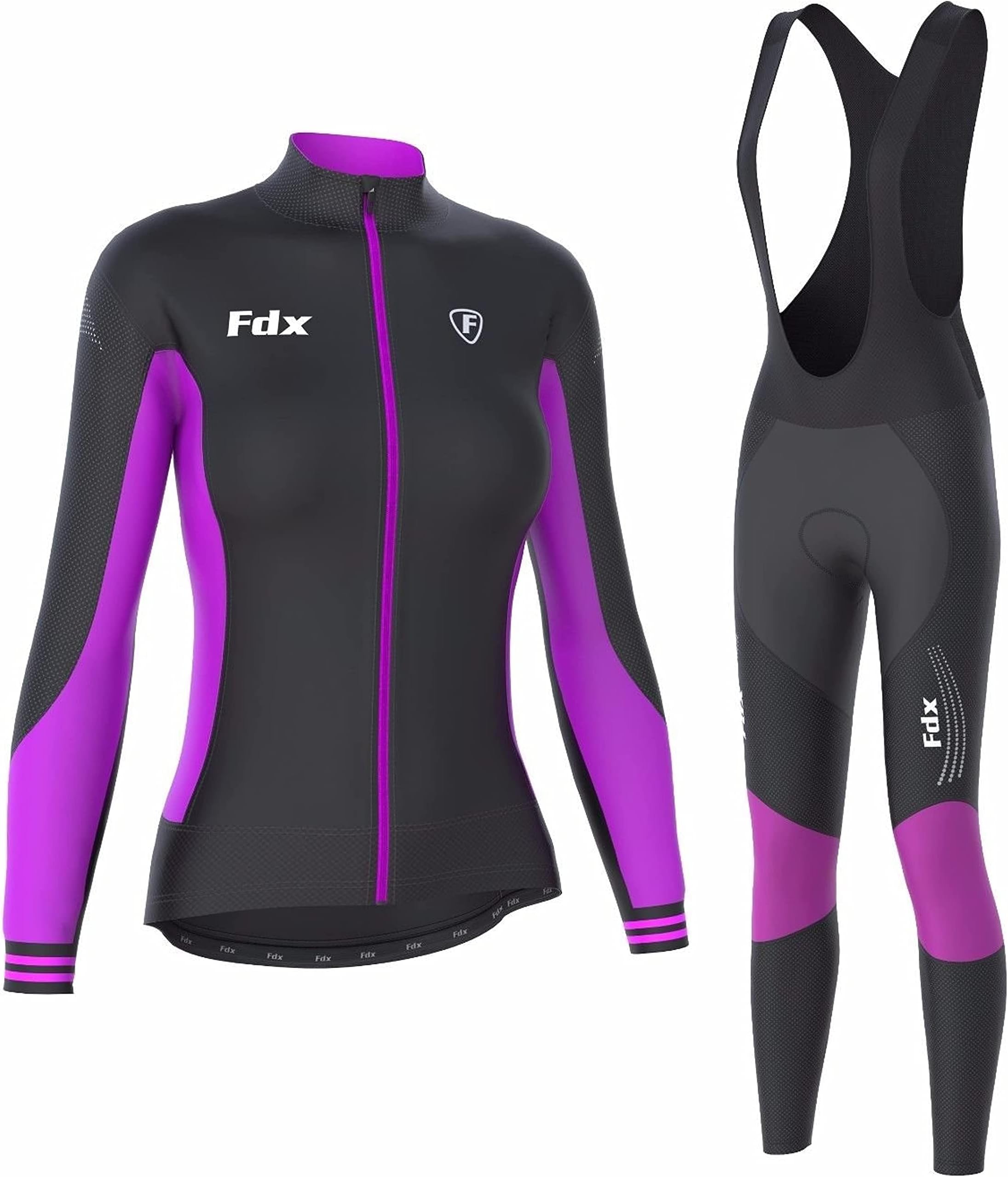 Womens Thermodream Winter Cycling Suit, Thermal Super Roubaix Clothing Set, Windproof Long Sleeve Jersey with 3D Padded Bib Tights for Bicycle Riding