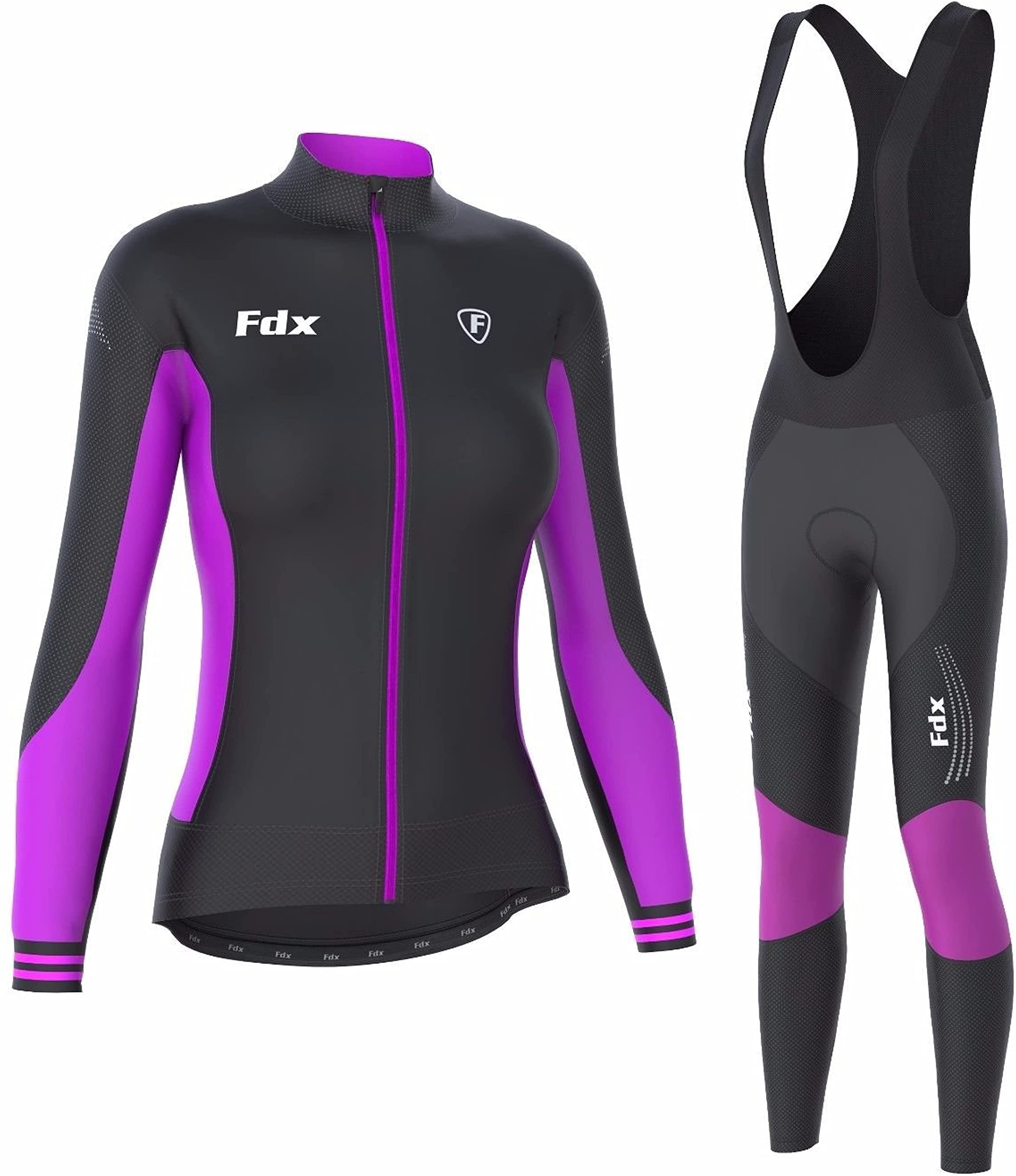 Womens Thermodream Winter Cycling Suit, Thermal Super Roubaix Clothing Set, Windproof Long Sleeve Jersey with 3D Padded Bib Tights for Bicycle Riding