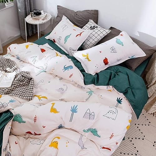 Miniatura 5 de Erosebridal Juego de cama de dinosaurio para niños, diseño de animales de la selva suave, reversible, tamaño matrimonial.