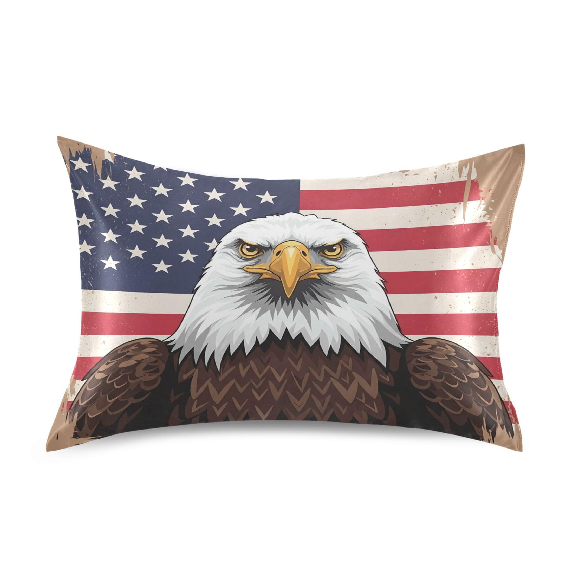 Fuauuyl Pillowcase Queen Size 20x30 in, American Flag Soft Breathable Satin Pillow Case for Hair and Skin with Envelope Closure Wrinkle-Free