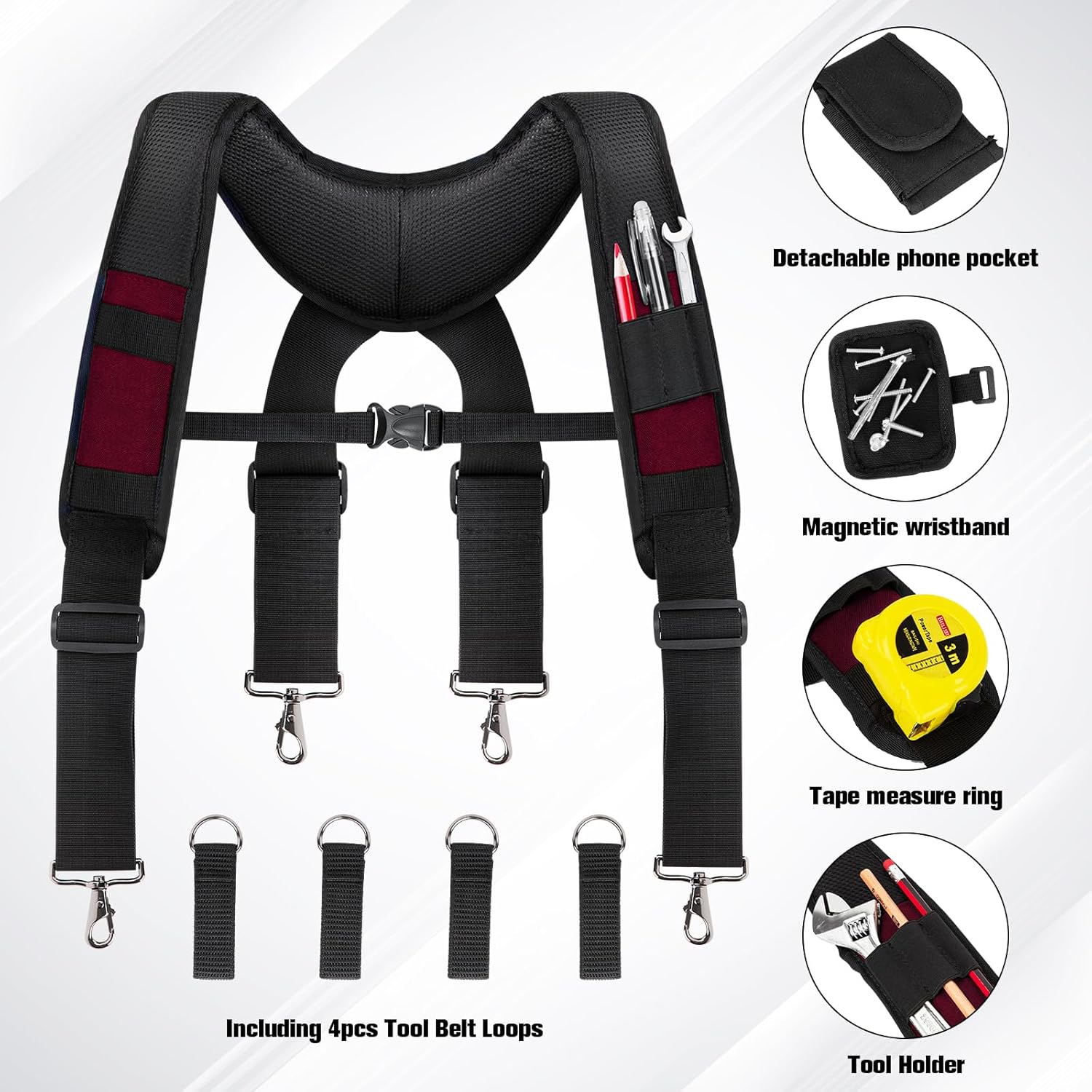 Tool Belt Suspenders, Work Belt Suspender Suitable for Construction Electrician Tool Belt with Adjustable Straps （red） - Image 3