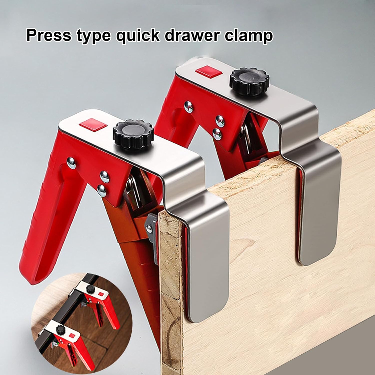 Adjustable Drawer Fixing Clamp, 2 Pack Stainless Steel Front Clamp for Drawer, Quick and Easy Installation, Efficient Cabinet Installation Tools with Rubber Pads