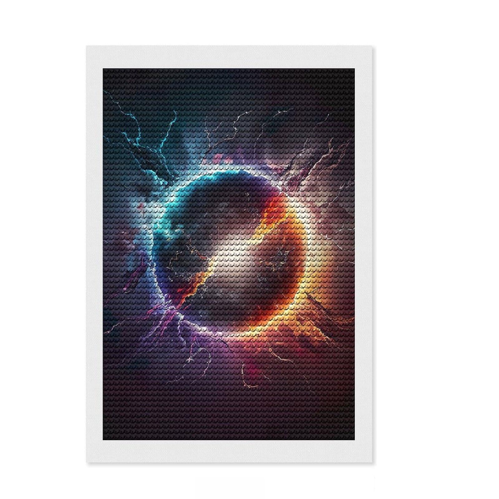 Junmoney Vibrant Exploding Planet Full Drill Diamond Painting Kit 8"x12", for Adults, Mindful Craft Activity, Bedroom Decor, Festive Craft Gift