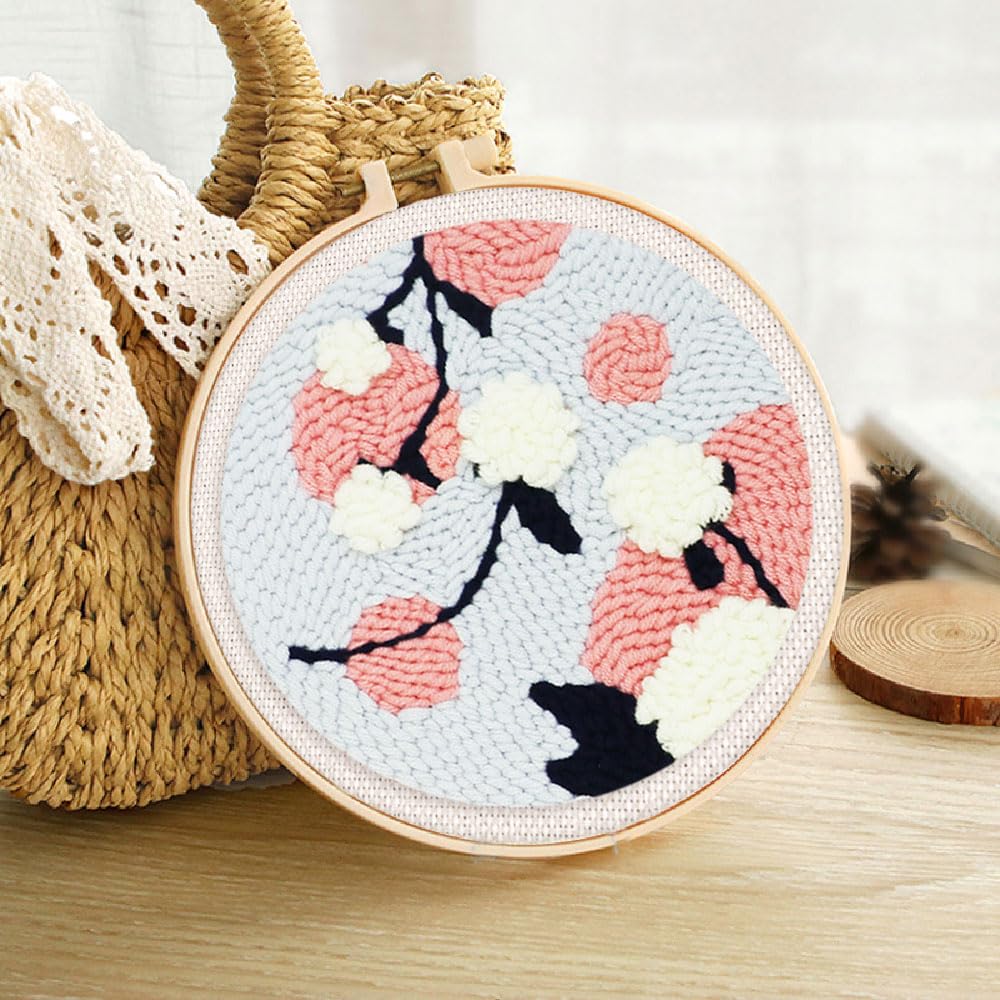Figured'Art Punch Needle Kit de Bordado Adultos y Niños - Muérdago - Manualidades Kit de Aguja Mágica DIY completo - 20x20cm con bastidor circular