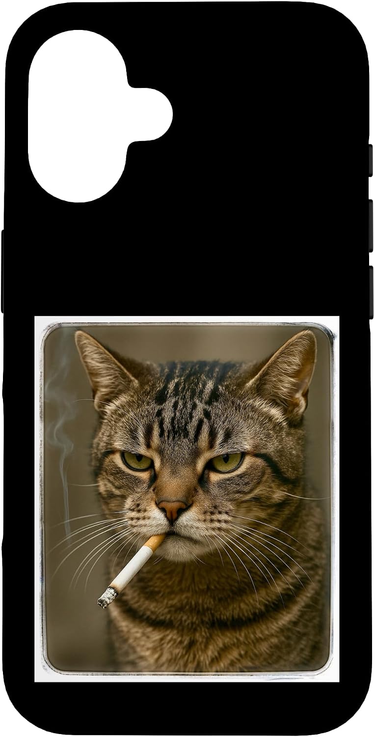 Smoking Tabby Cat Cigarette Funny Viral Meme Aesthetic Case for iPhone 16