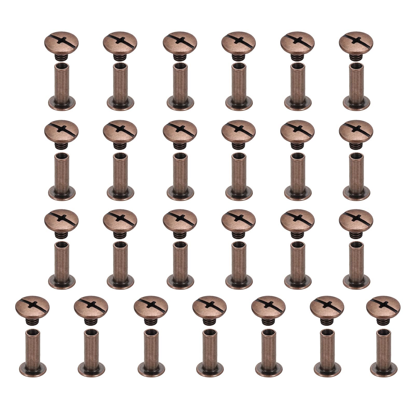 sourcing map 25set Chicago Screw M5x14mm Phillips Nail Rivet Stud Bolts Rivets Binding Post Screw for DIY Craft Leather Belt Bag Bookbinding, Red Copper