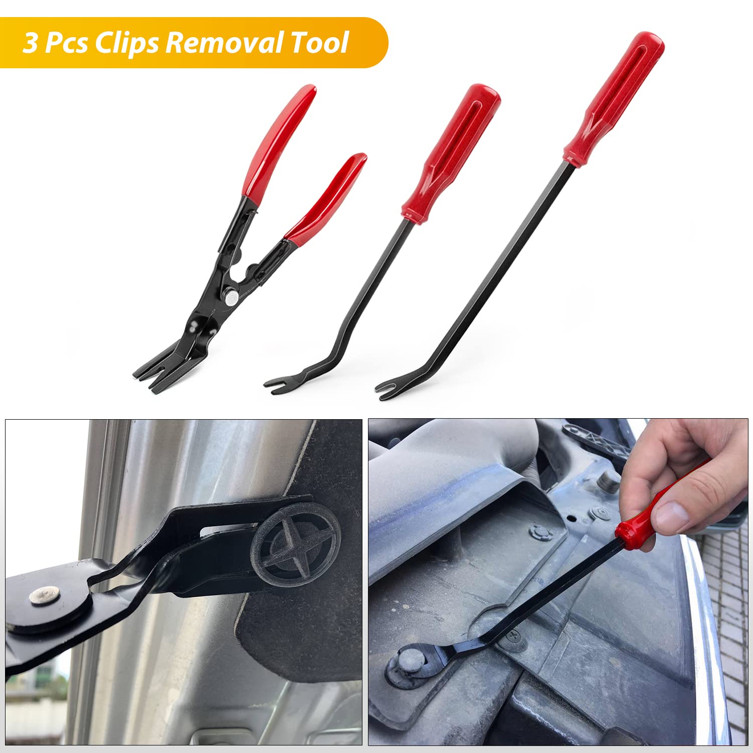 Wuiil GOOACC 200pcs Trim Removal Tool, Auto Push Pin Bumper Retainer Clip Set Fastener Terminal Remover Tool Adhesive Cable Clips Round Handle Crowbar Pry Kit Car Panel Radio Removal Auto Clip Pliers