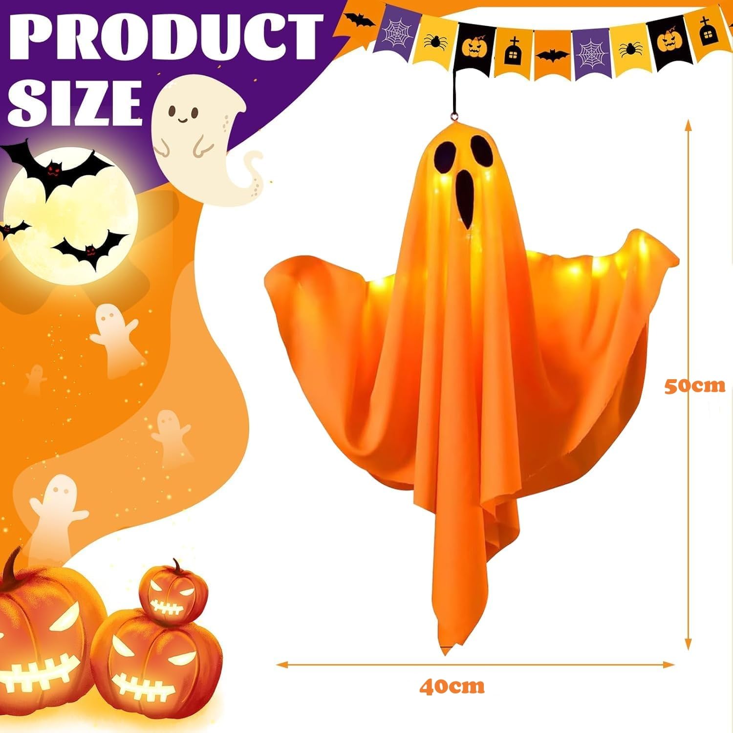 Decorazioni fantasma per esterni, decorazioni fantasma per esterni | Grande decorazione per portico fantasma di Halloween,Decorazione per esterni spaventosa con luci a LED per casa infestata