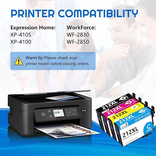 Miniatura 2 de Churler Cartucho de tinta remanufacturado 212XL de repuesto para Epson 212 Ink 212 XL T212 para usar con impresoras XP-4100 XP-4105 WF-2830 WF-2850