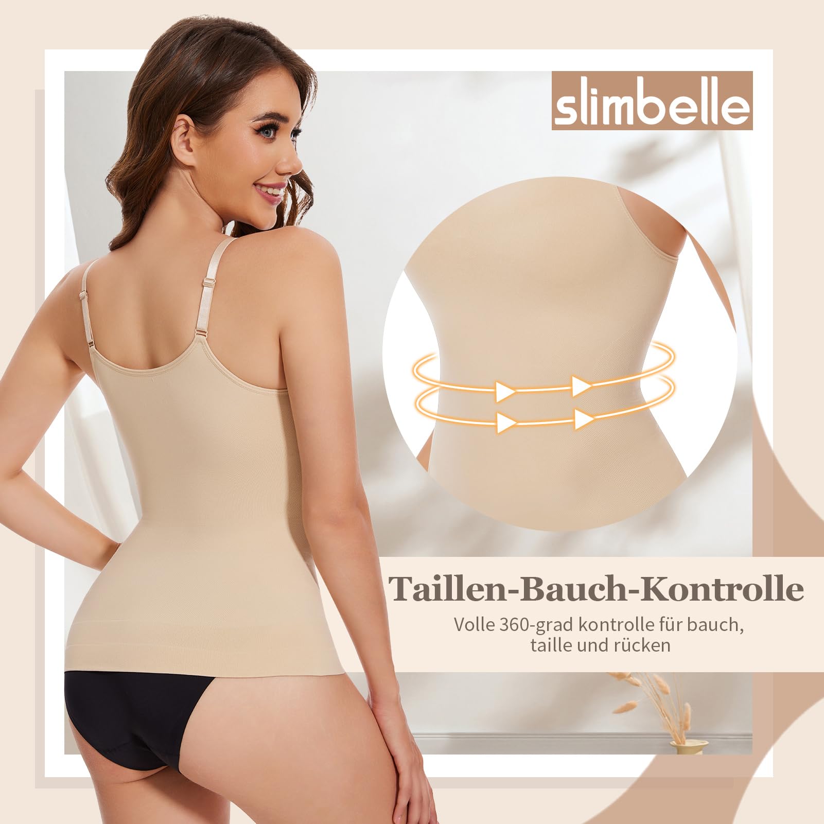 SLIMBELLE Damski podkoszulek wyszczuplający brzuch, bezszwowa bielizna modelująca brzuch, seksowny top na ramiączkach, damski top z ramiączkami typu spaghetti, top damski modelujący