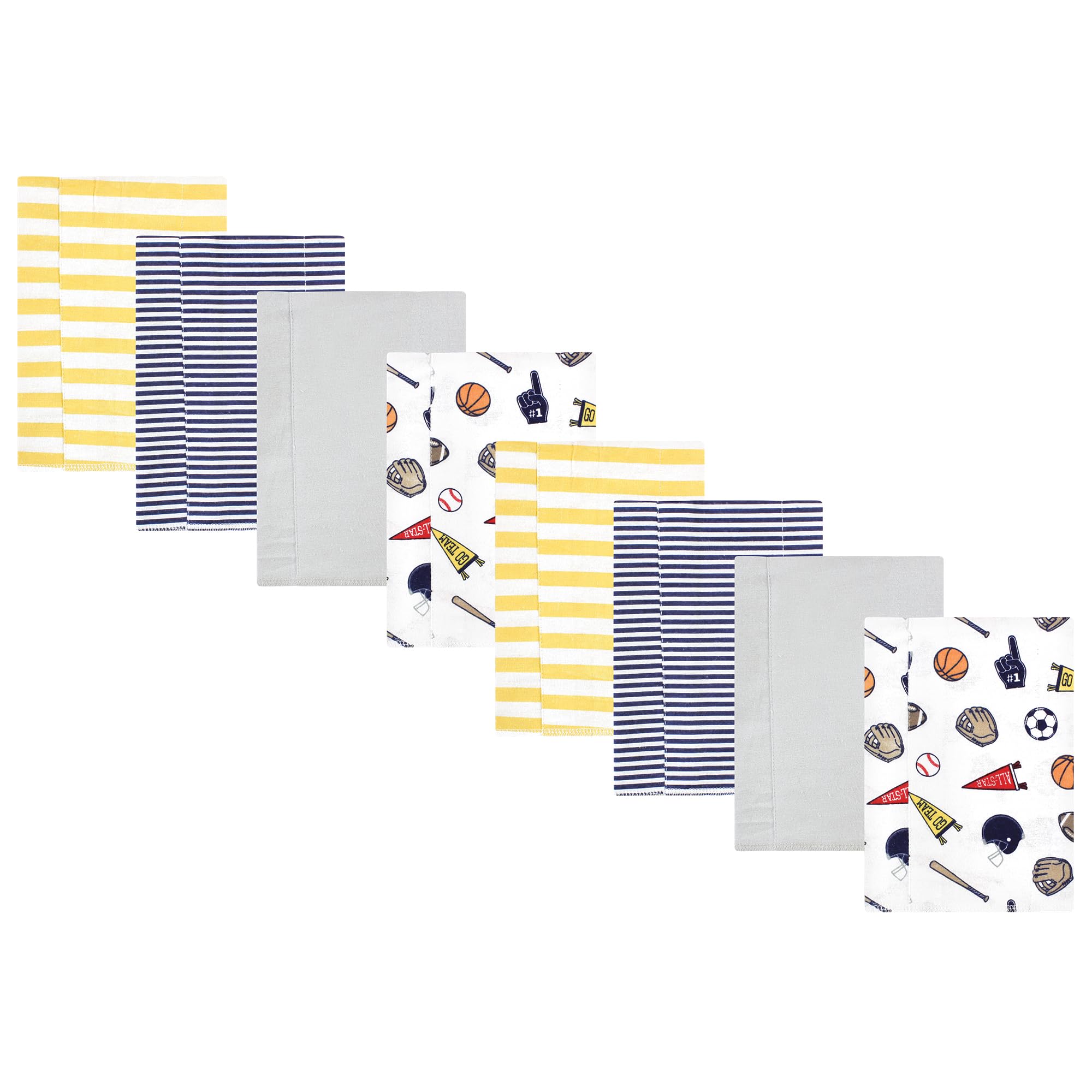 Hudson Baby Cotton Poly Flannel Burp Cloths Multipack, Sports Fan 8-Pack, One Size