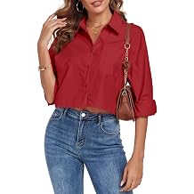 Womens Button Down Shirt Cropped Oversize Boyfriend Blouses