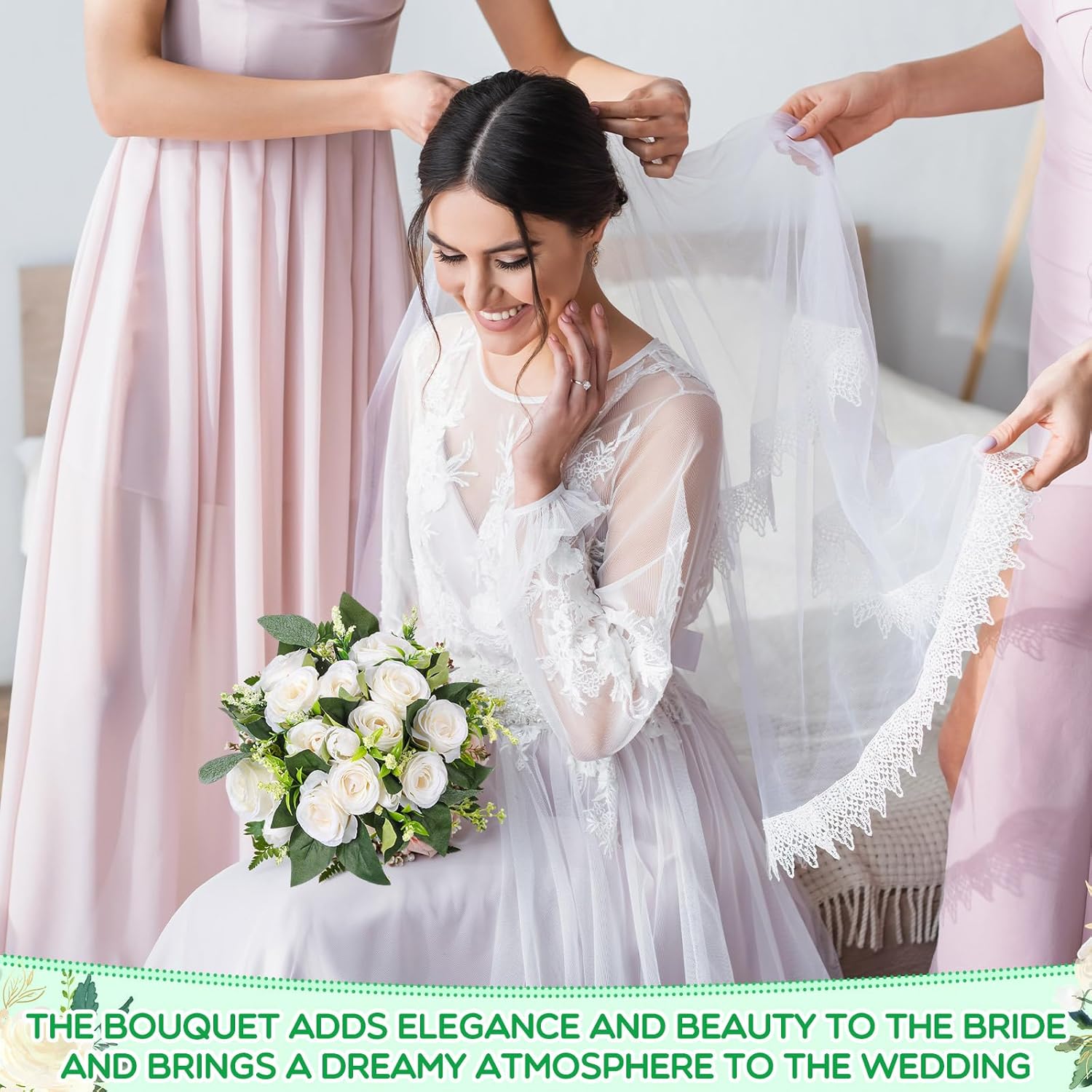 Riceshoot 10 Pack Bridesmaid Bouquets for Wedding 7 Inch Natural Artificial Flowers Bridesmaid Bouquets Wedding Flowers for Ceremony Anniversary Marriage Centerpieces Decorations(White) - Image 3