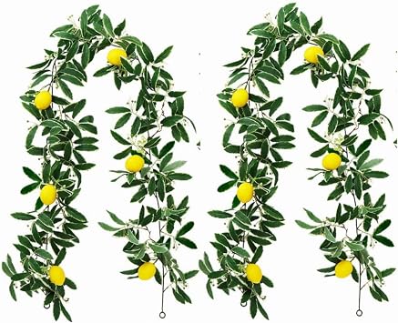 BFYDOAA 2pack Artificial Lemon Garland 5.5ft Faux Greenery Vine with Lemon,Indoor Outdoor Fruit Garland for Arches,Fireplaces,Ceilings,Swings,Mirrors