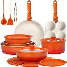 GIPP 21PCS Pots and Pans Set Non Stick,Nonstick Cookware Set Detachable Handle,Pots for Cooking Non Stick with Removable Handle,RV Cookware Set,PFAS PFOA Free(Orange Gradient,21PCS)