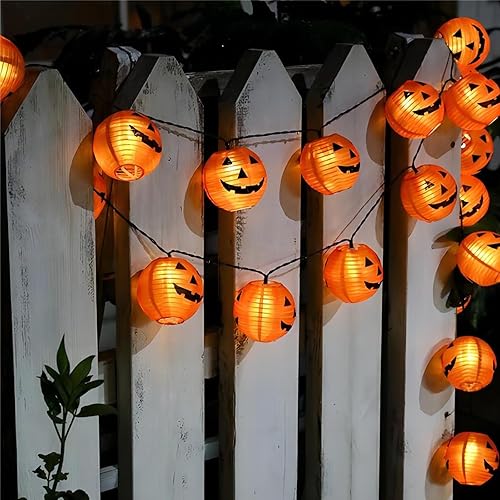 Miniatura 4 de Guirnalda de luces de calabaza de Halloween, 8.5 pies con 10 bombillas de calabaza naranja, luces colgantes al aire libre para decoración de fiesta