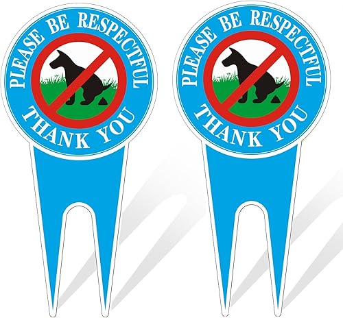 HEIOKEY Paquete de 2 carteles de perro de doble cara de 12 x 6 pulgadas con estacas de no hacer caca - Please Be Respectful - Deja de orinar en tu