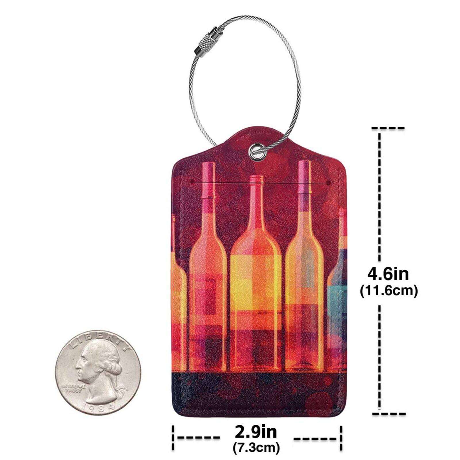 4 etiquetas de equipaje de piel sintética para maleta, etiqueta abstracta de equipaje para botella de vino con bucle de acero inoxidable, etiqueta de identificación de cubierta de privacidad para