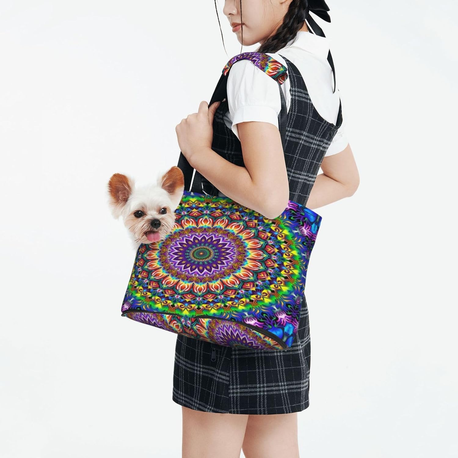 Mandala Flowers Portable Pet Purse Carrier Sling, Hands-Free Travel Dog and Cat Carrier for Small Dogs and Cats
