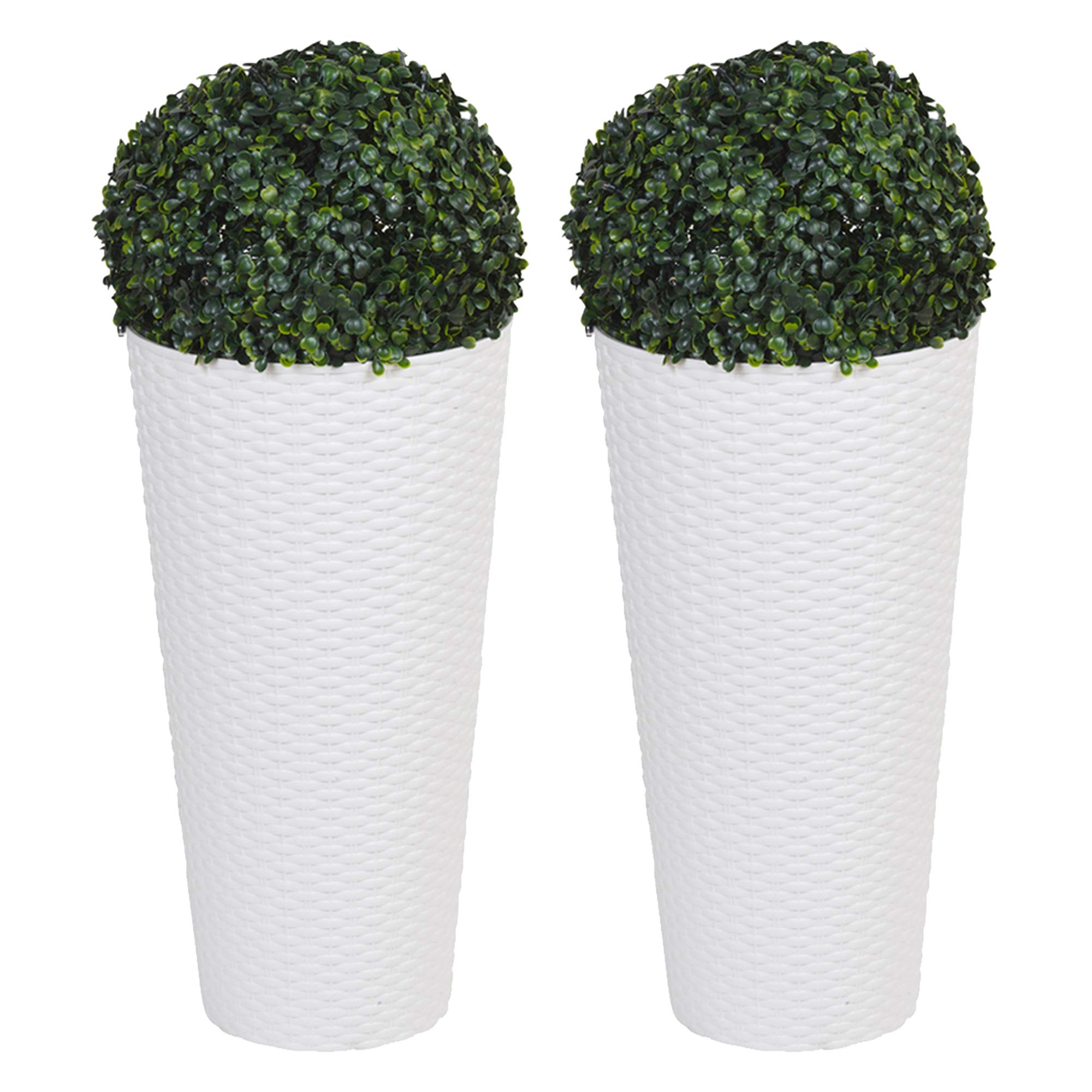 URBNLIVING Plastic Rattan Flower Pots with Artificial Boxwood Balls