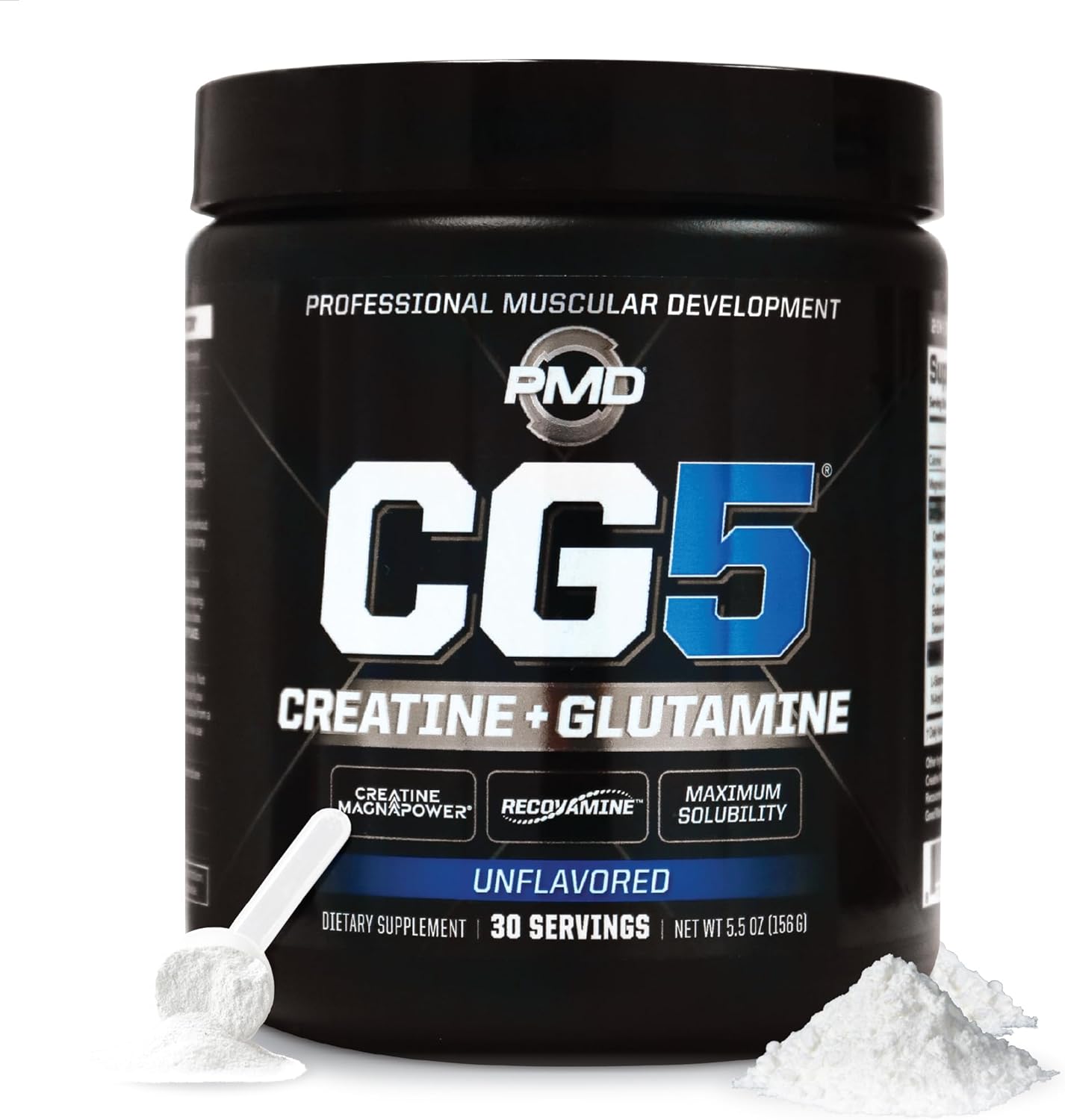 PMD Sports CG5 Premium Creatine & L Glutamine Powder, Power Recovery, Build Lean Muscle, Increase Workout Performance, Maximum Strength Pre Workout & Post Workout, Unflavored, 30 Servings