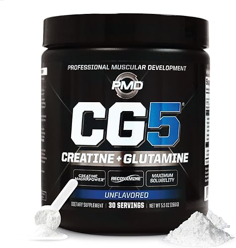 PMD Sports CG5 Premium Creatina & L Glutamina en polvo, recuperación de potencia, desarrolla músculo magro, aumenta el rendimiento del