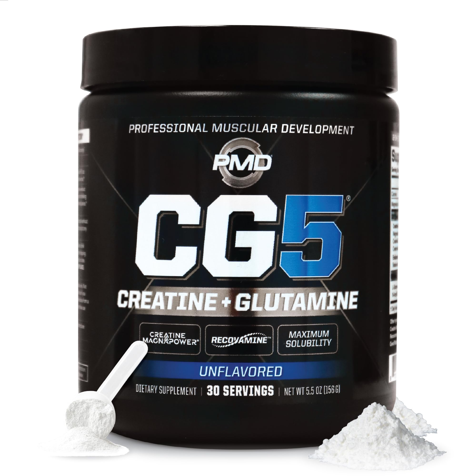 PMD Sports CG5 Premium Creatine & L Glutamine Powder, Power Recovery, Build Lean Muscle, Increase Workout Performance, Maximum Strength Pre Workout & Post Workout, Unflavored, 30 Servings