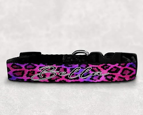 Miniatura 1 de Cheetah Leopard Black Pink Purple Custom Dog Collar Personalized