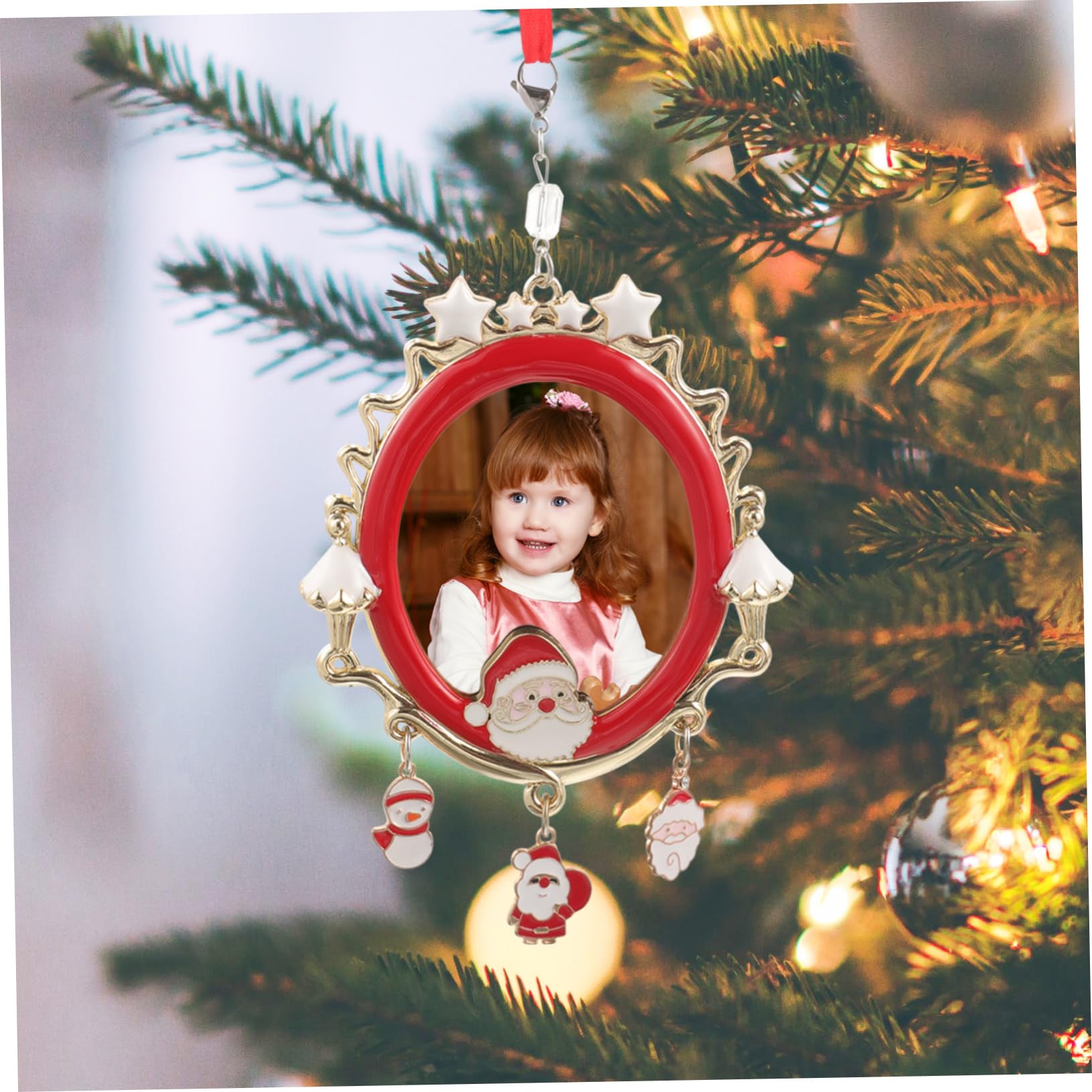 Gatuida Adorno Colgante de Metal para Árbol de Navidad Forma de Copo y Foto Personalizada, Adorno Navideño para Fiestas Familiares