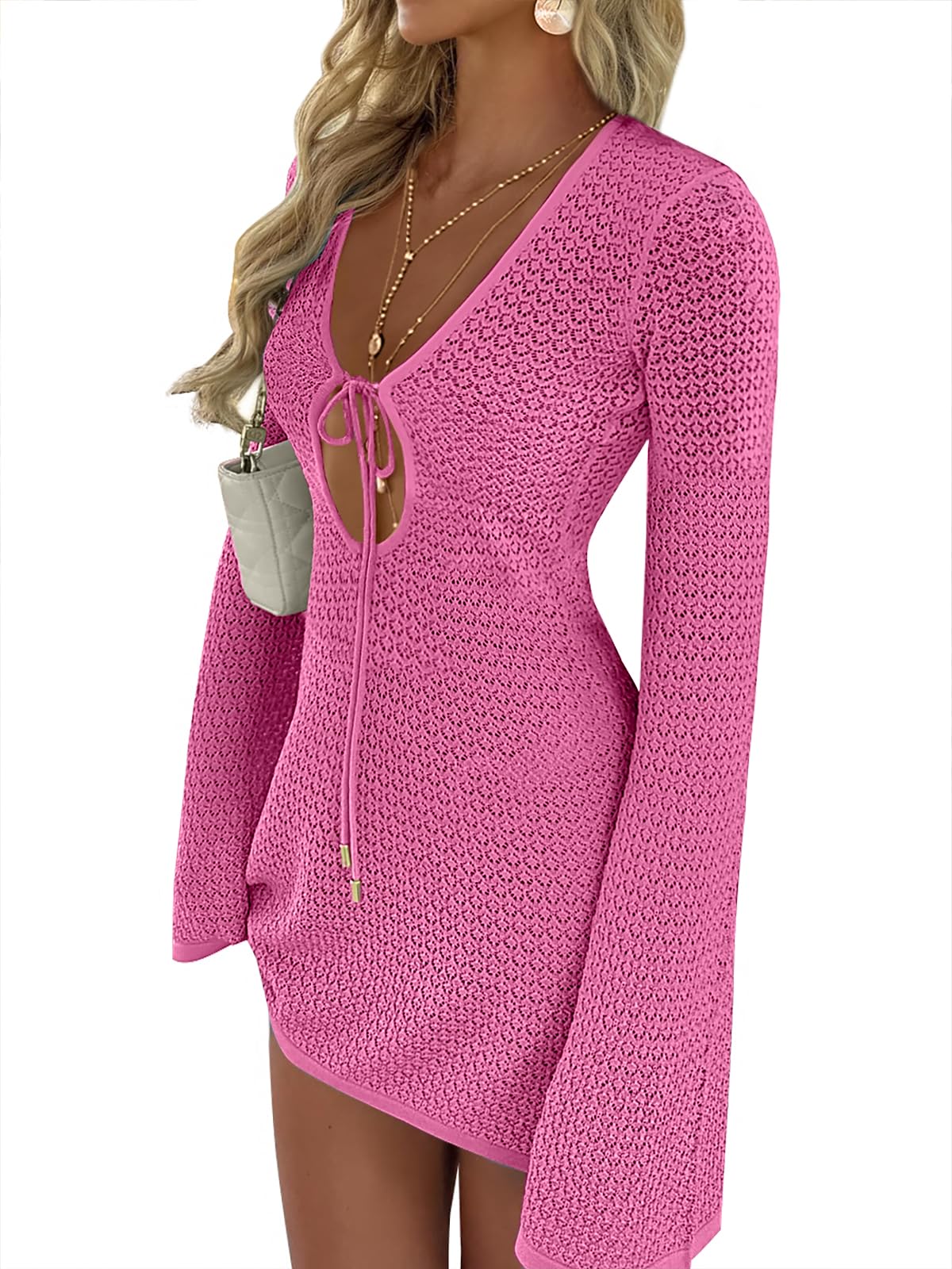 ANRABESS Womens Swimsuit Crochet Swim Cover Up Summer Bathing Suit Swimwear Hollow Out Mesh Knit Beach Dress Vacation Outfits