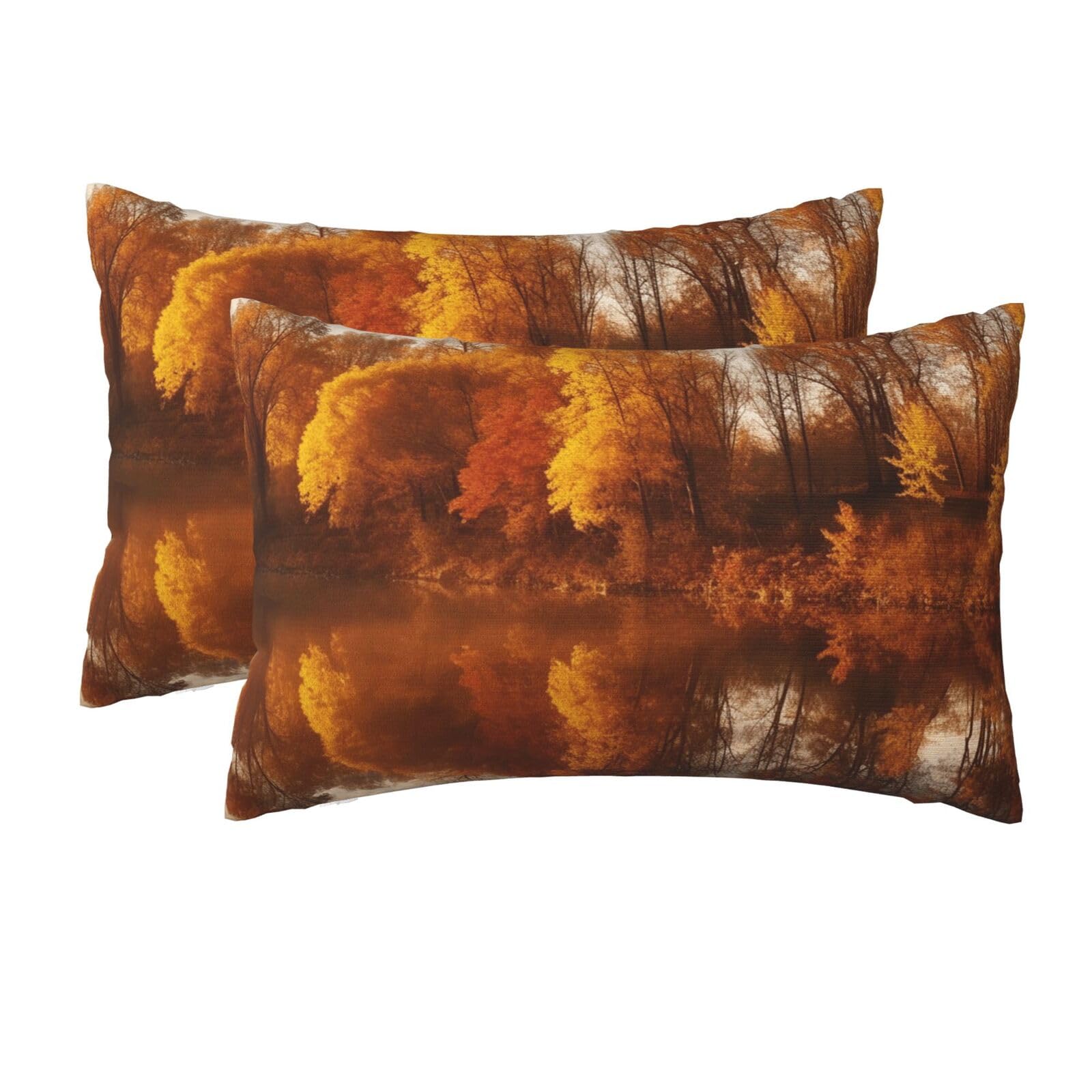 2 Pack Queen Pillow Cases with Hidden Zipper, Soft Breathable Pillow Covers for Hair and Skin, Autumn Forest Reflected Pillowcases 20"x30" Bed Pillow Protectors Cover for Sleeping Gifts
