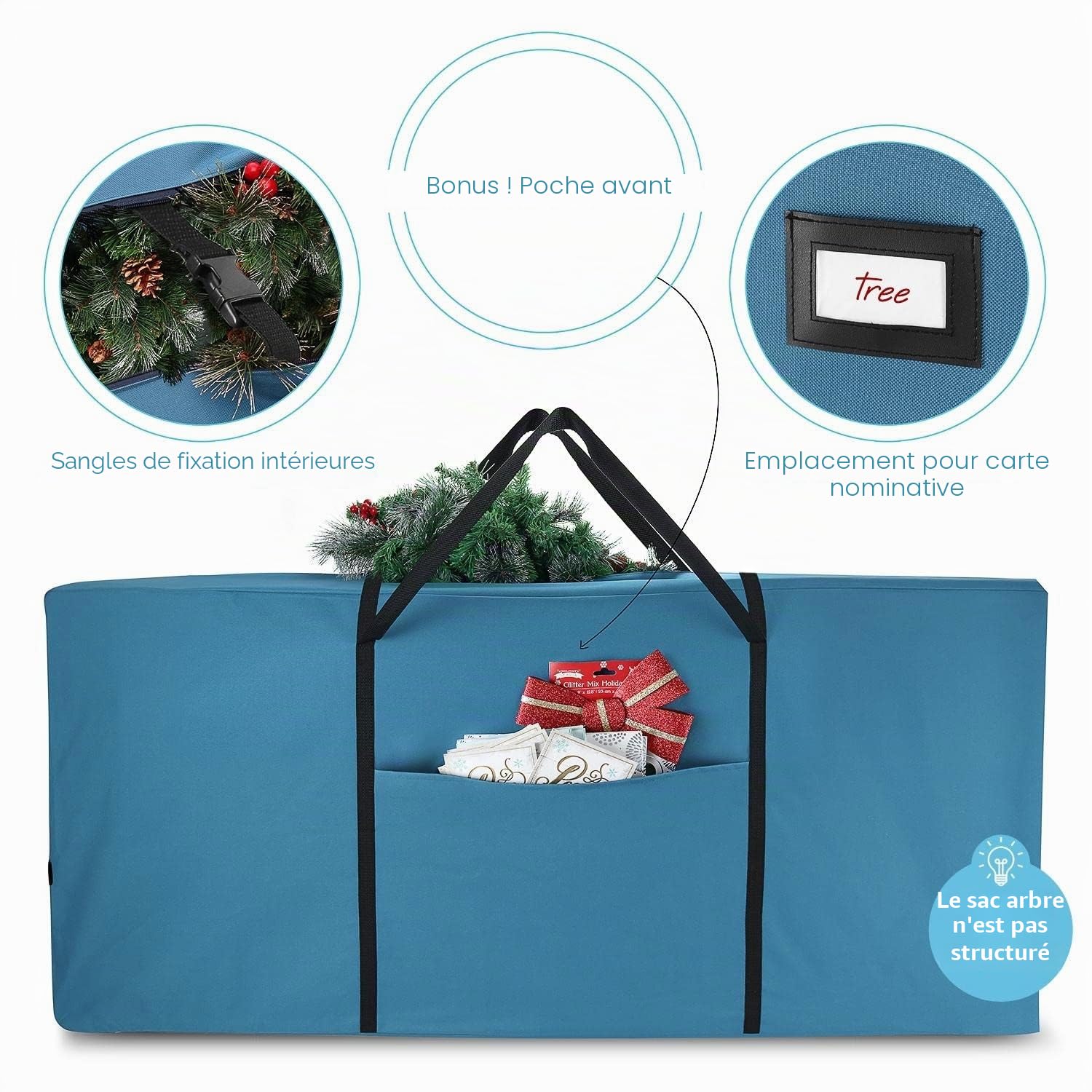 Hearth & Harbor Lot de 2 sacs de rangement pour sapin de Noël avec poignées et double fermeture éclair (2,3 m et 2,7 m), bleu