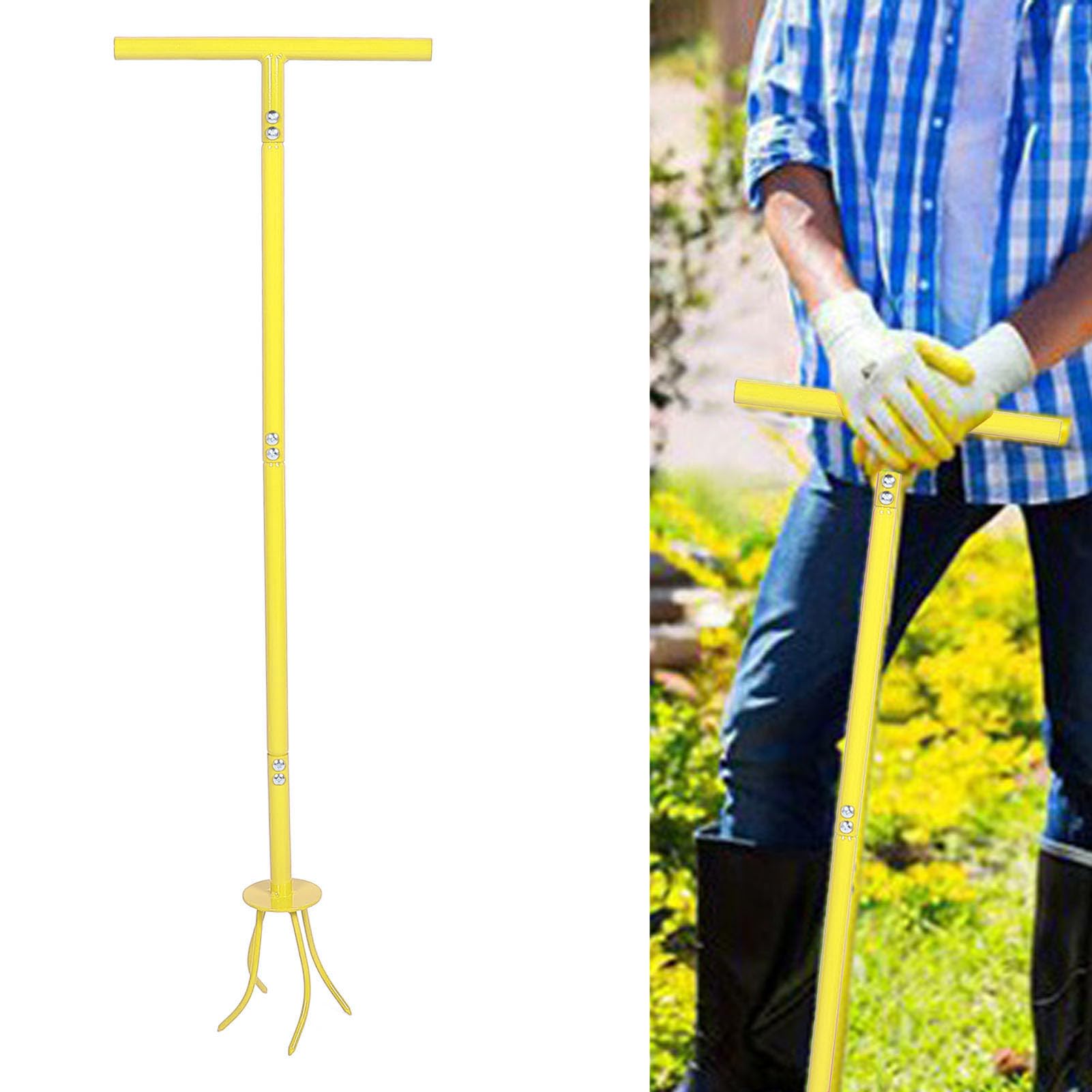 Garden Claw Cultivator Tiller Garden Claw Tool Manual Hand Cultivator Long Handle Stainless Steel Yellow