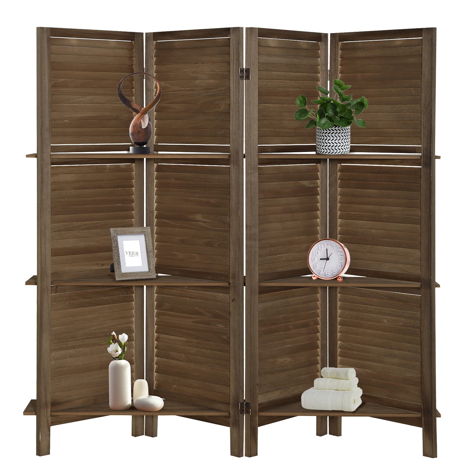 Buy Babion 4 Panel Room Divider, Rattan Room Divider with Shelves, Room