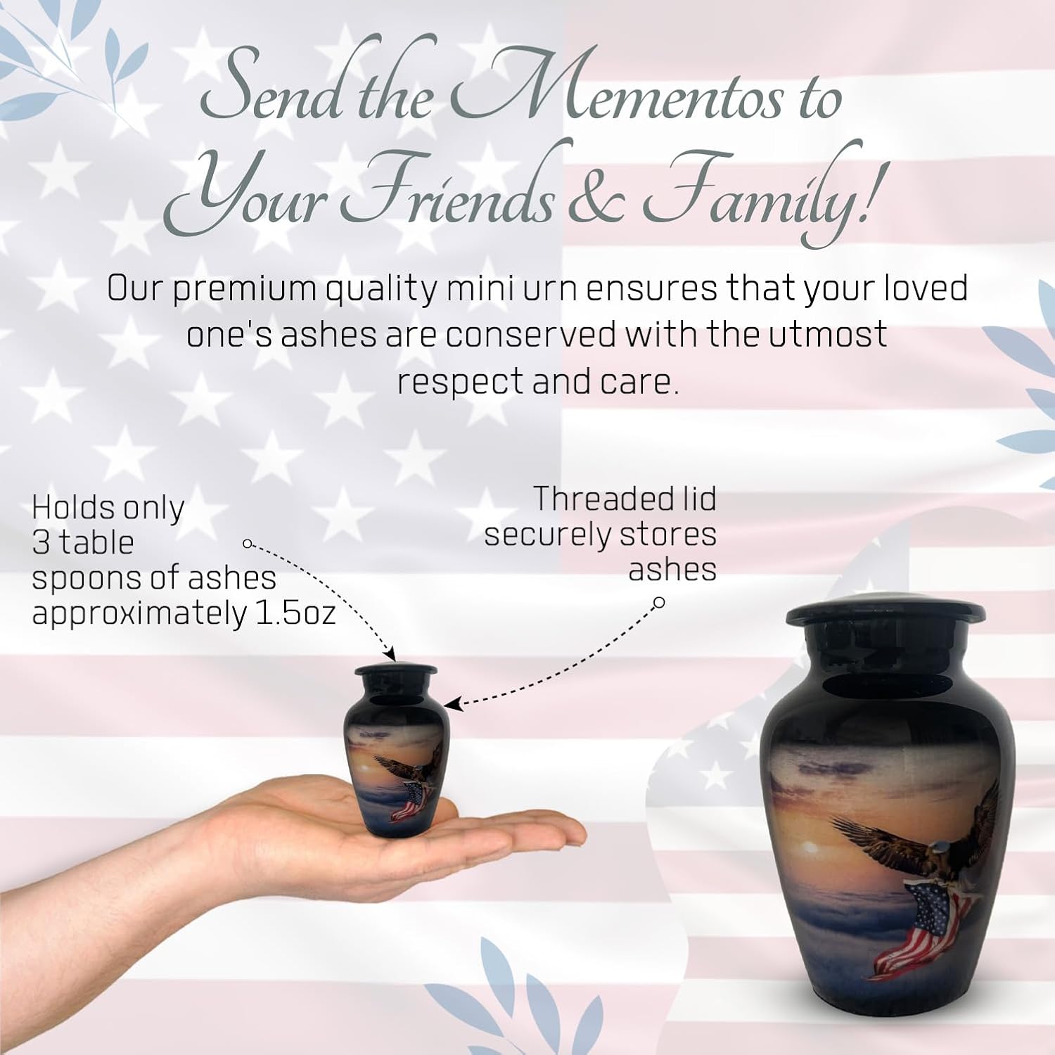 Small American Flag Eagle Cremation Urns for Human Ashes Adult Male & Female Patriotic Urns for Funeral Burial Memorial Keepsake Urns
