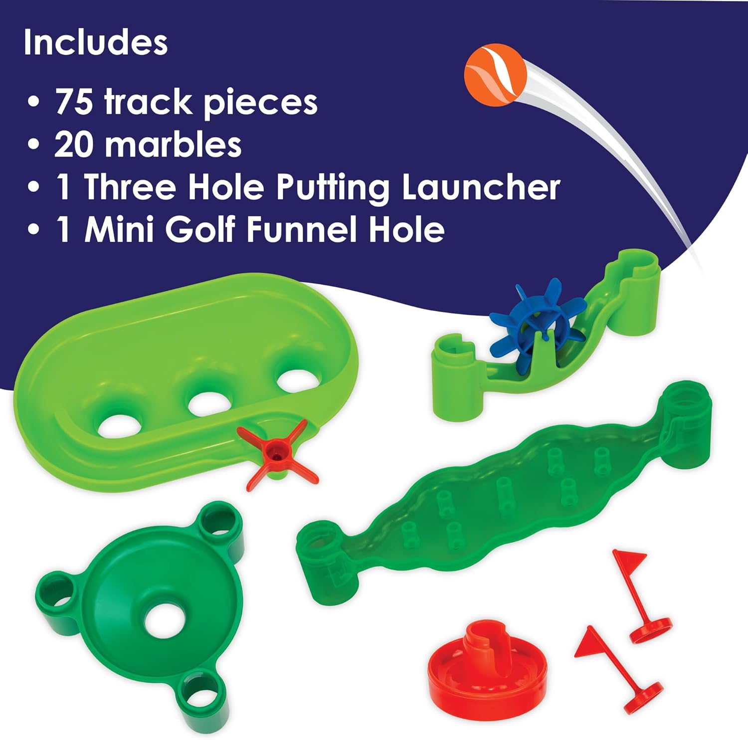 MindWare Marble Run Mini Golf - Building Toys for Kids Ages 4-8 - Unique Twist on Classic Marble Run for Kids Ages 4-8 - Marble Maze Includes 75 Track Pieces, 20 Marbles and Exciting New Components