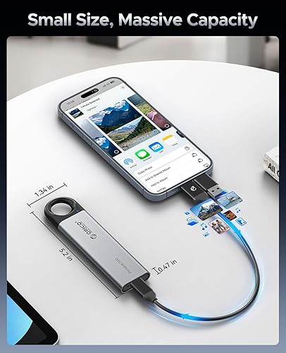Miniatura 3 de ORICO SSD externo de 1 TB de hasta 1050 MBs, unidad de estado sólido portátil con diseño de orificio para colgar, cable USB C y A 2 en 1,