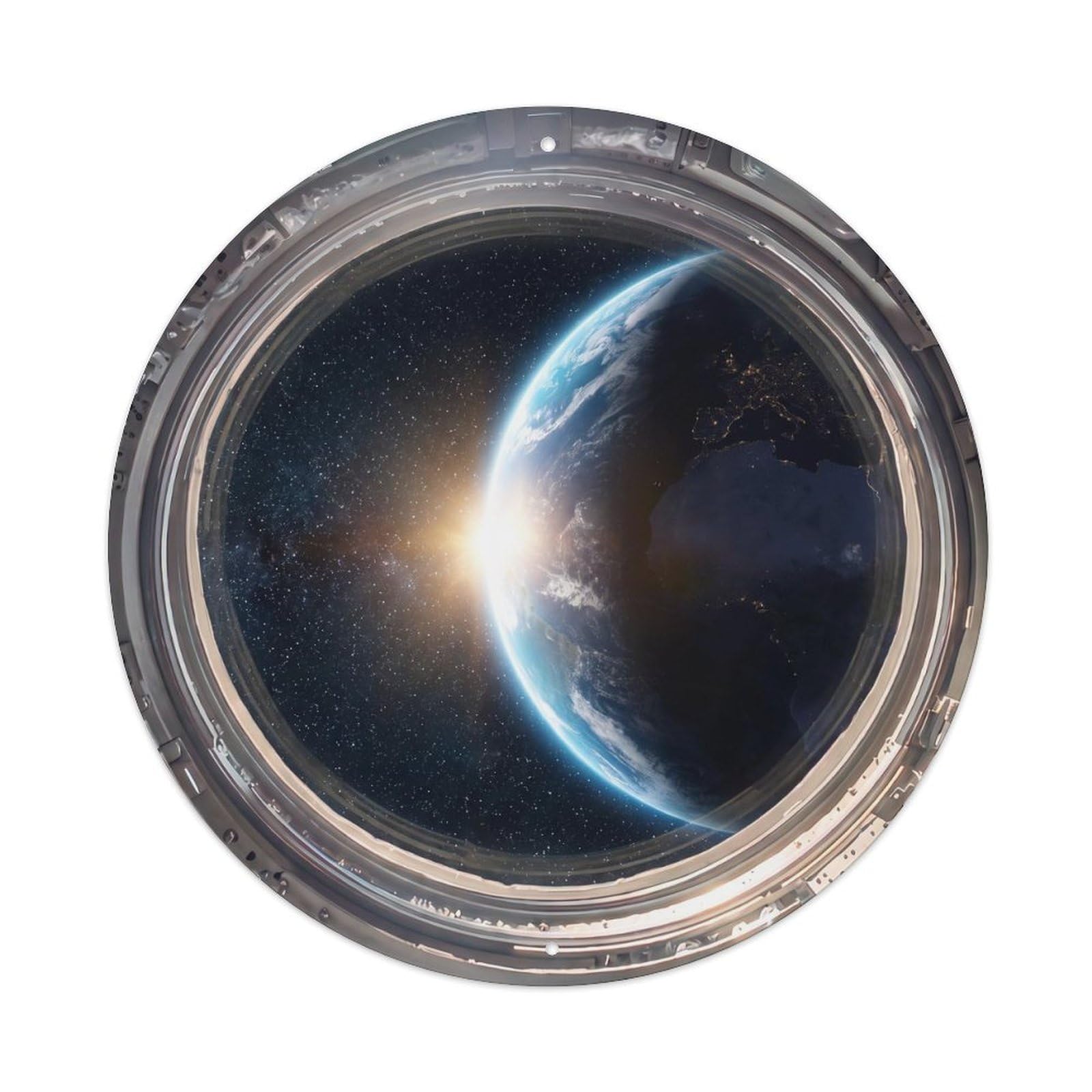 Metal Tin Sign Crescent Earth from Space Station Porthole