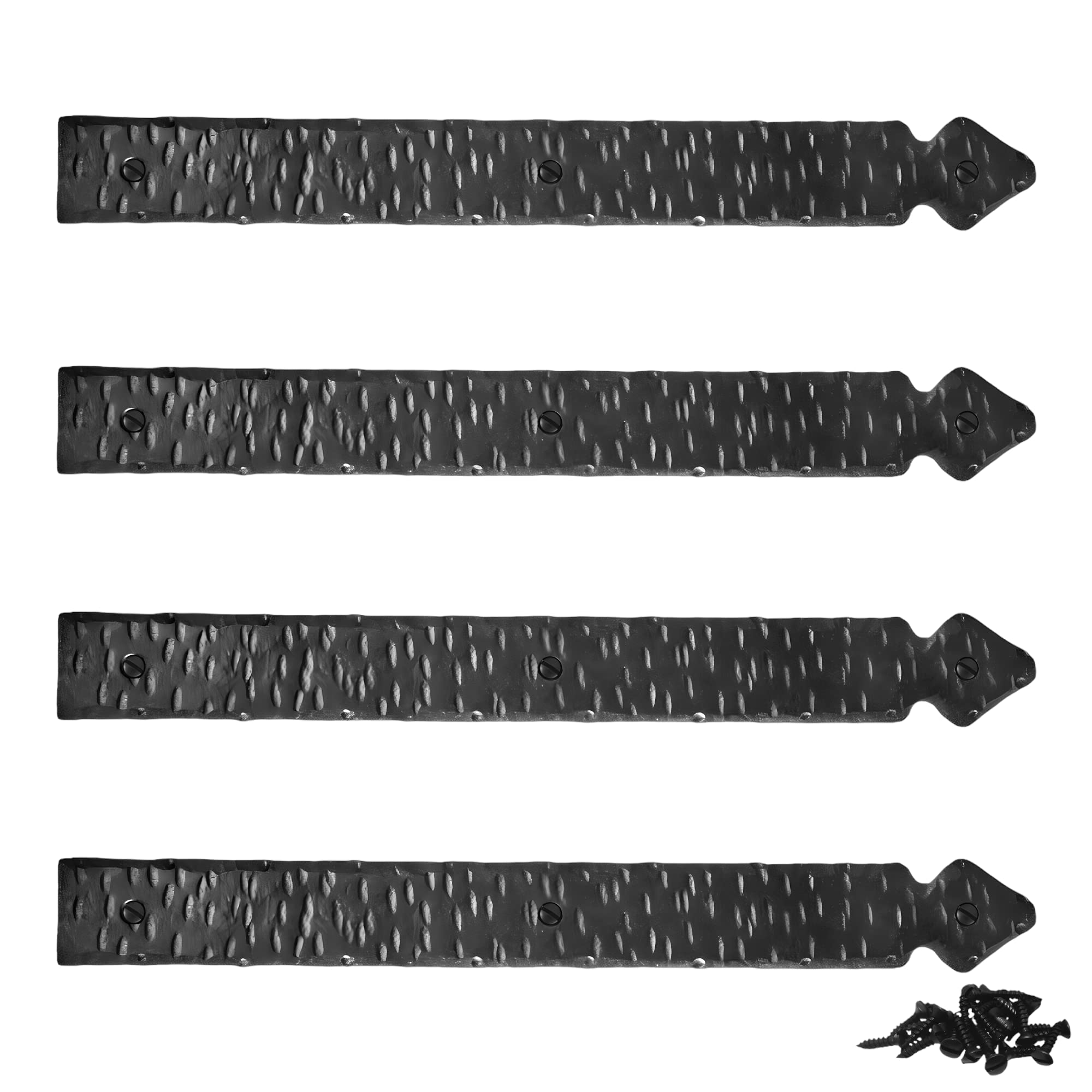 4 Pack 16 inch Faux Door Hinges Black Decorative Strap Hinge Wrought Iron Strap Barn Door Strap Hinges, Farm Gate Hinge, Carriage Door Hardware The Jamestown Series by Borderland Rustic Hardware